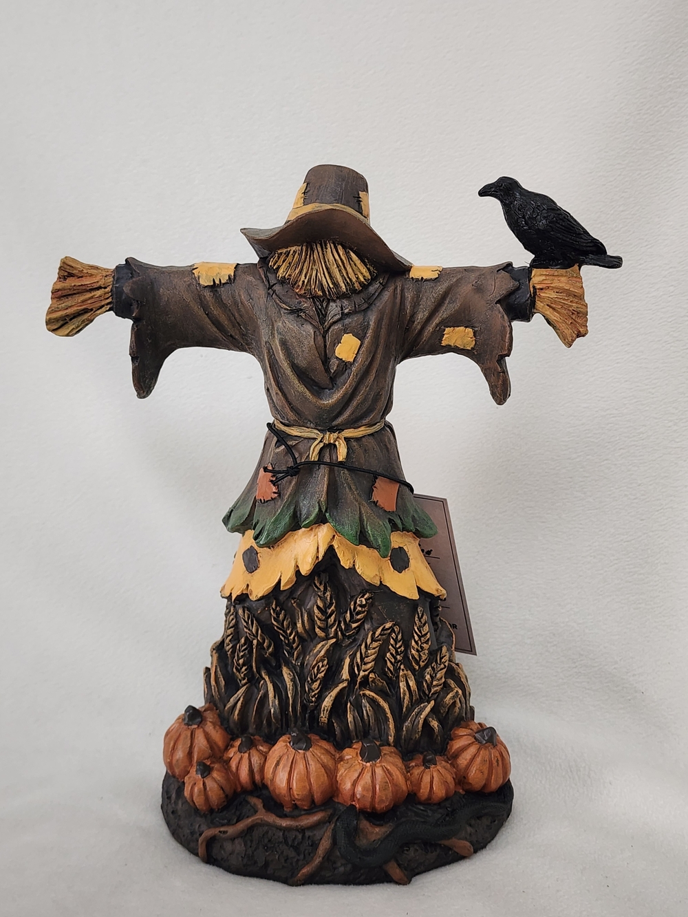 Autumn Harvest Scarecrow Figurine with Raven - Brown & Orange